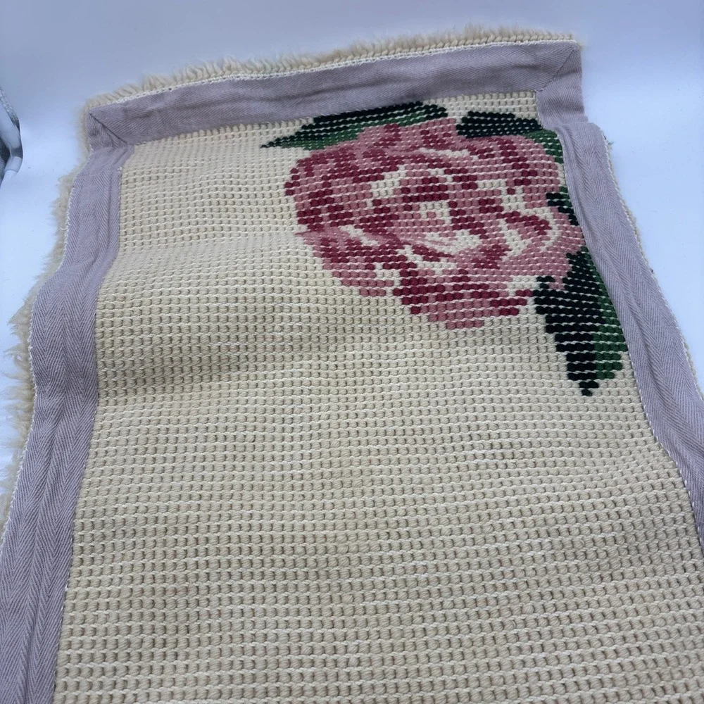 Vintage Latch Hook Red Cream Color Rug‎ With Floral Design